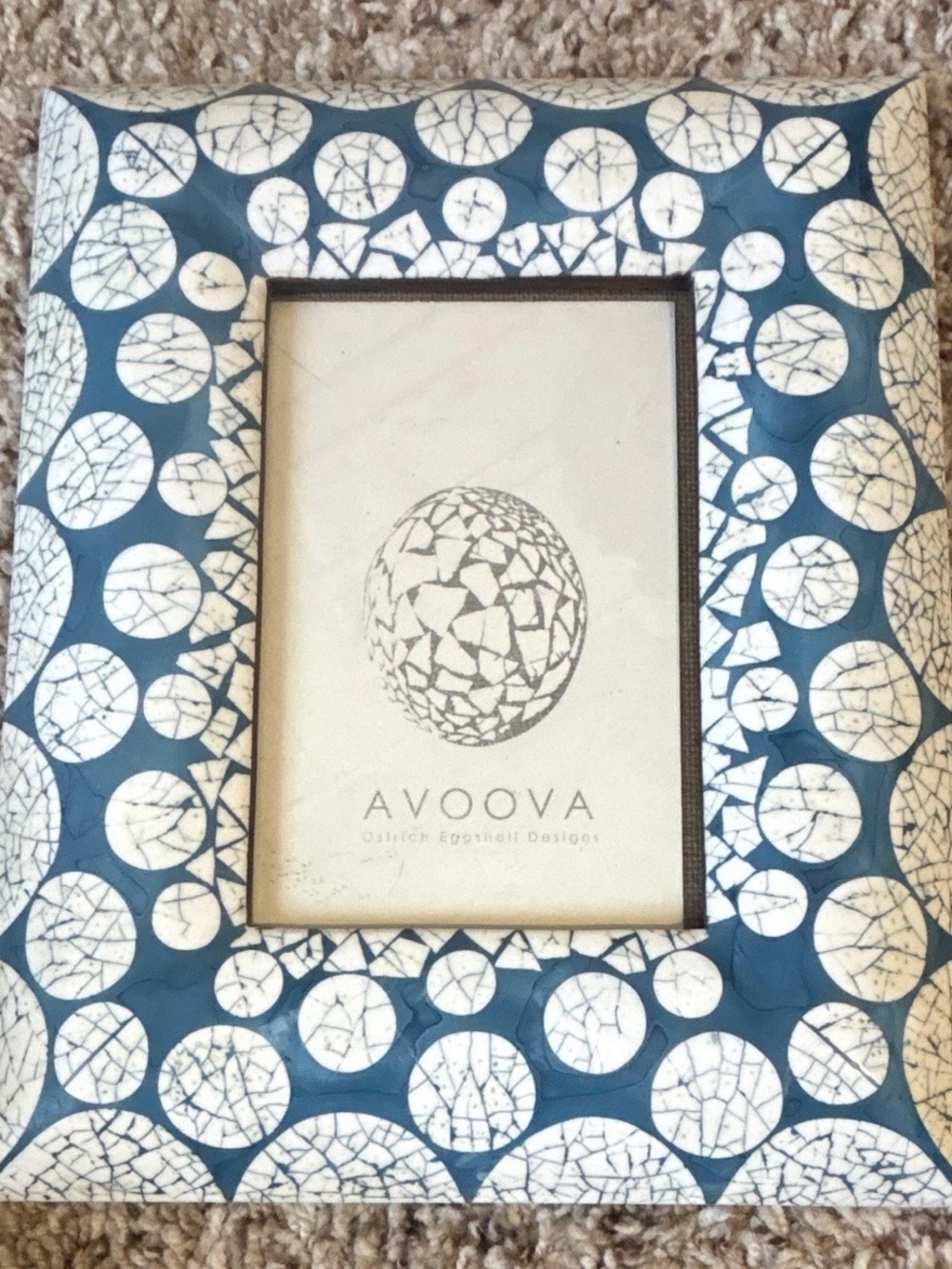 Avoova Blue and White Ostrich Eggshell Picture Frame